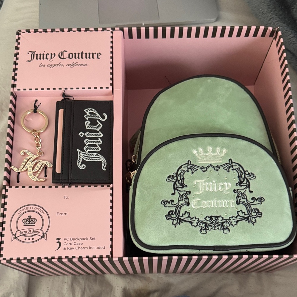 Juicy Couture Light Green Backpack Set with Black Accents